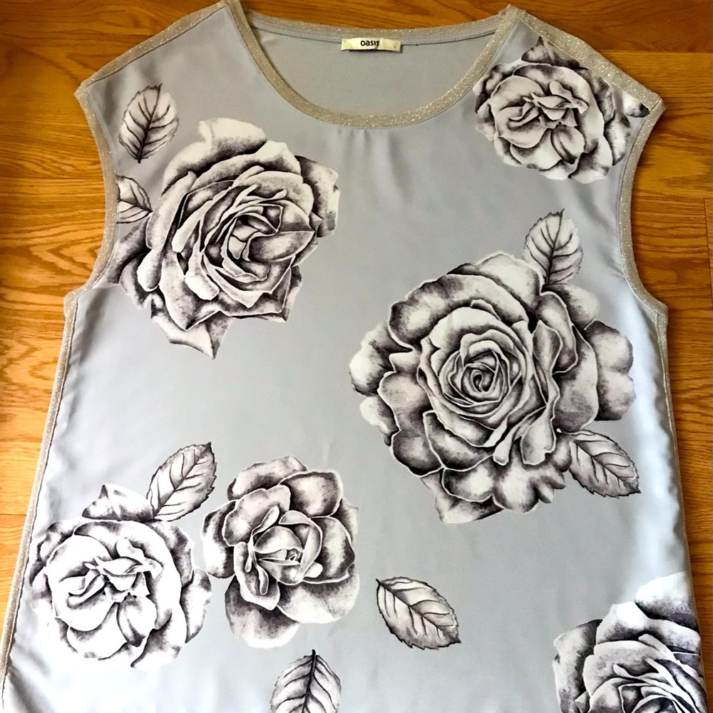 Oasis Sleeveless Blouse, Grey and Black with Vintage Rose and Silver